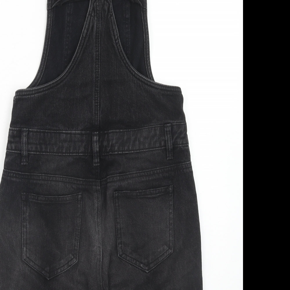 Denim & Co. Womens Black Cotton Dungaree One-Piece Size 10 Button - Distressed