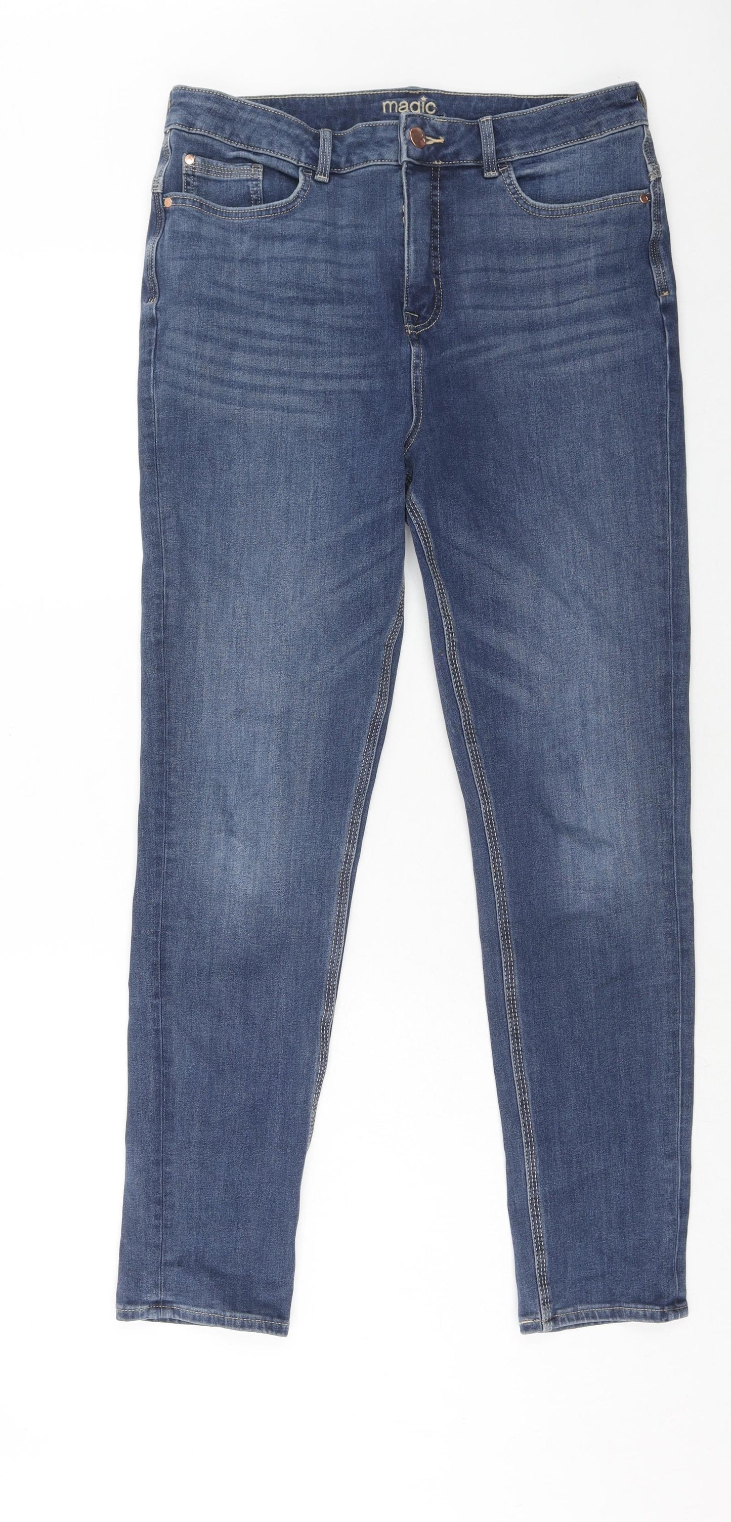 Marks and Spencer Womens Blue Cotton Skinny Jeans Size 14 Regular Zip