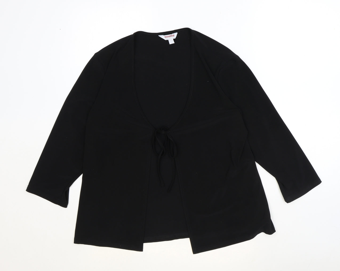 Essential Collection Womens Black Scoop Neck Polyester Cardigan Jumper Size 16 - Tie Front