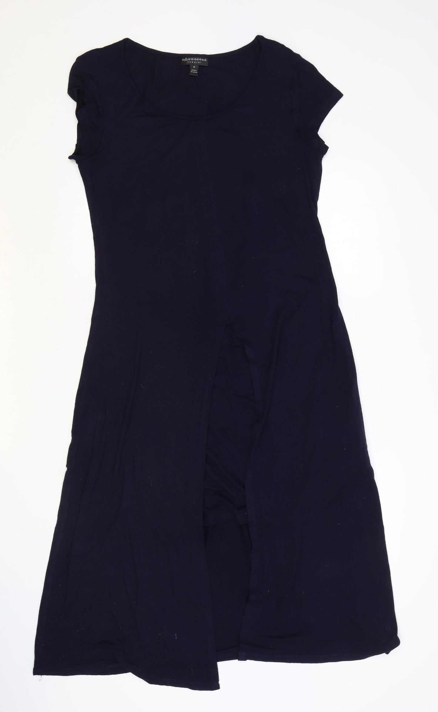 Connect Apparel Womens Blue Viscose A-Line Size M Scoop Neck Pullover - Front Slit