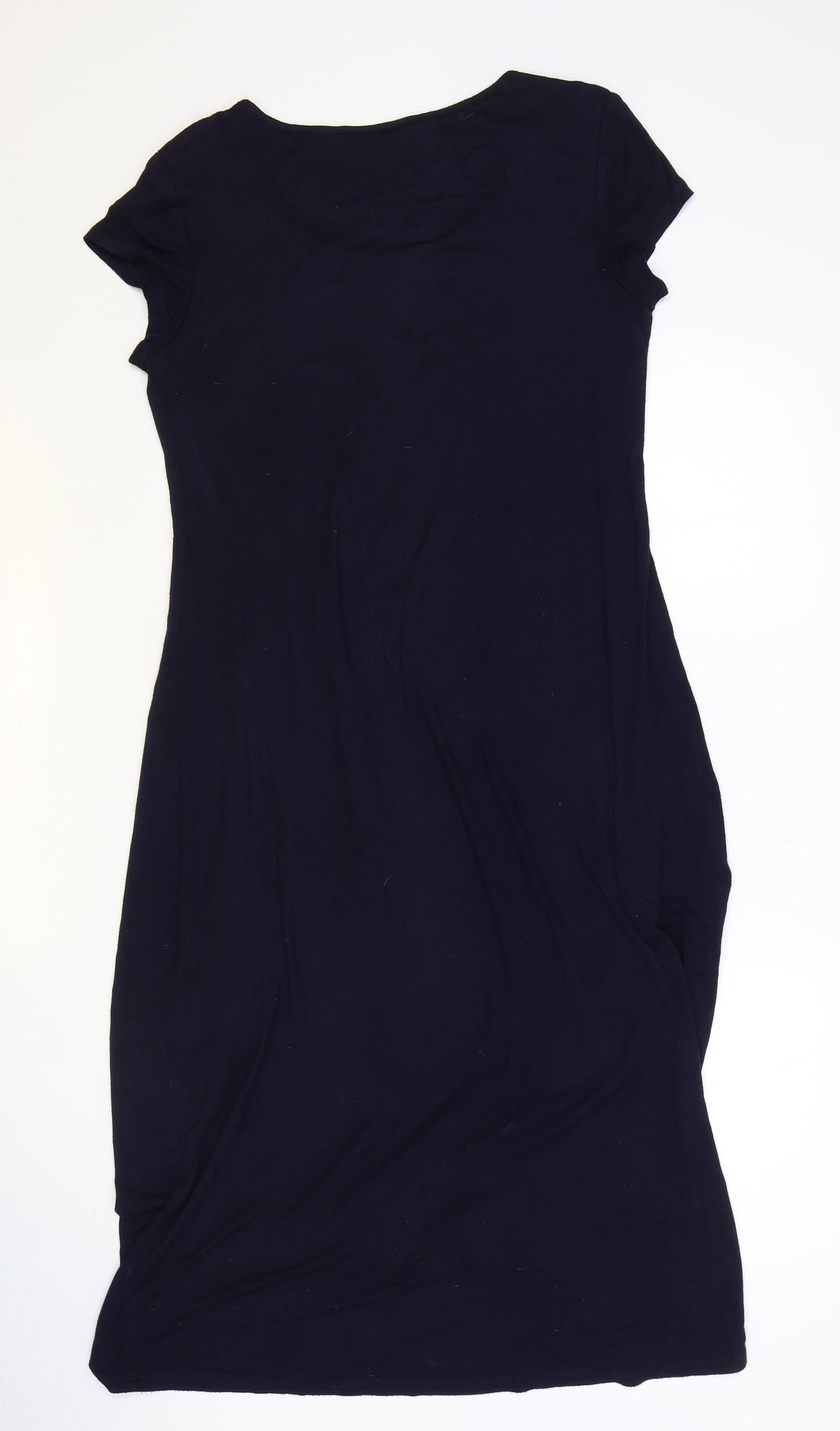 Connect Apparel Womens Blue Viscose A-Line Size M Scoop Neck Pullover - Front Slit