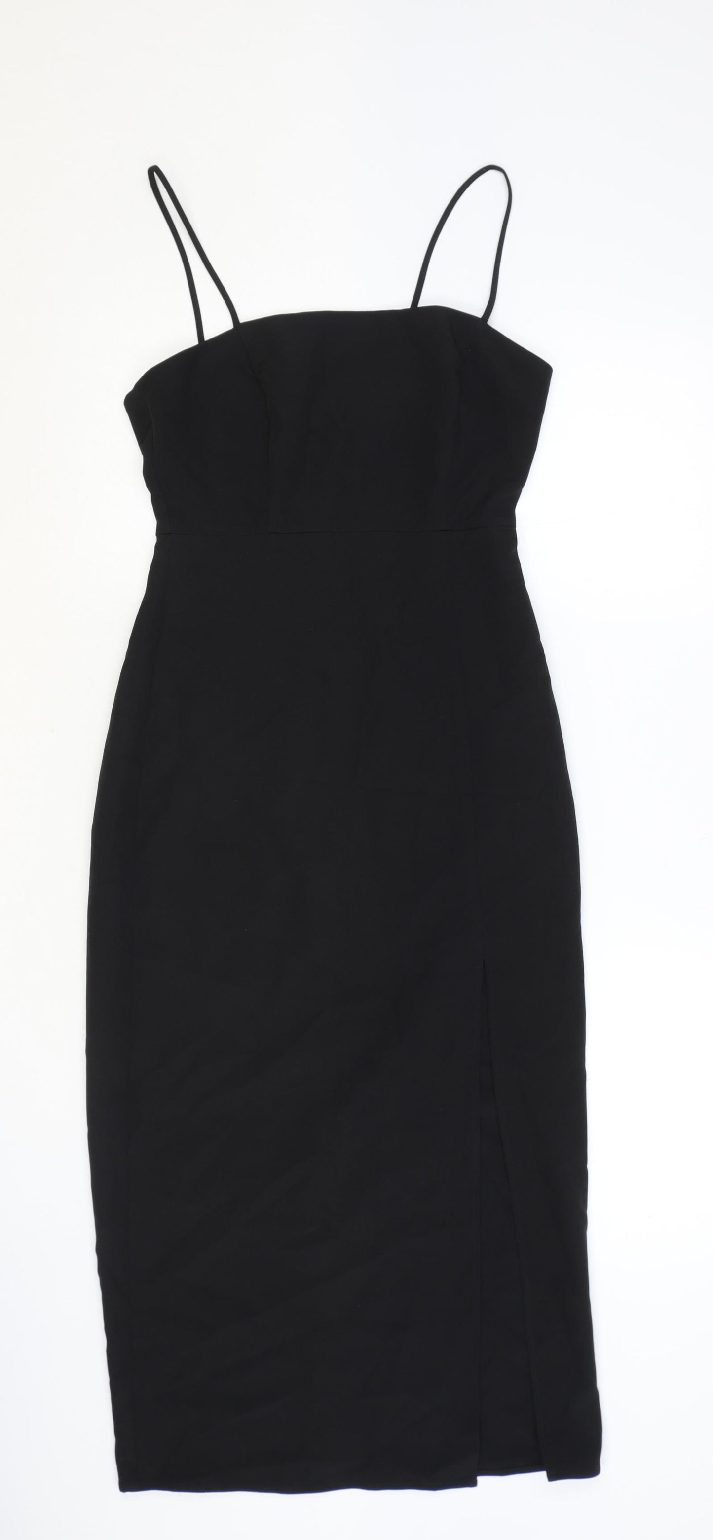 Zara Womens Black Polyester Slip Dress Size XS Square Neck Zip