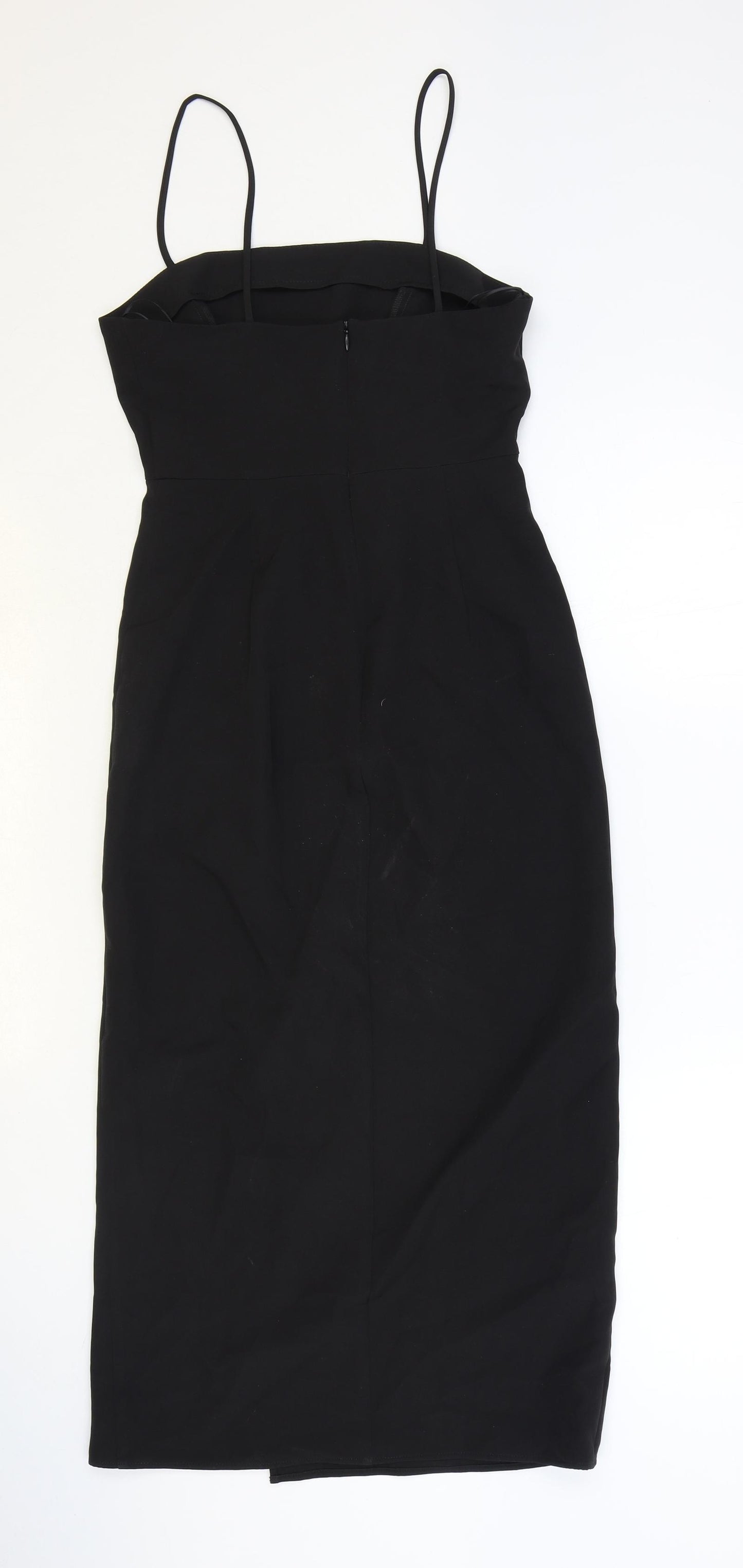 Zara Womens Black Polyester Slip Dress Size XS Square Neck Zip