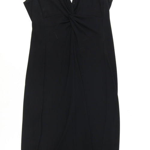 One Womens Black Polyester Bodycon Size 12 V-Neck Button - Knot Front