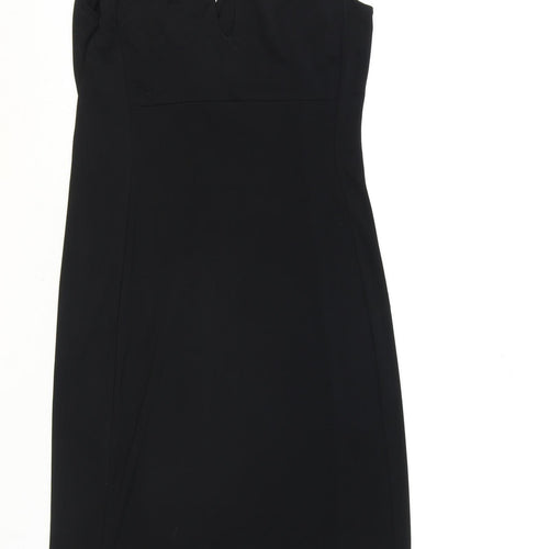 One Womens Black Polyester Bodycon Size 12 V-Neck Button - Knot Front