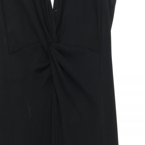 One Womens Black Polyester Bodycon Size 12 V-Neck Button - Knot Front
