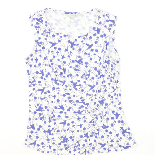 RJR.John Rocha Womens Ivory Floral Viscose Basic Tank Size 10 Scoop Neck - Bird Print, Ruched