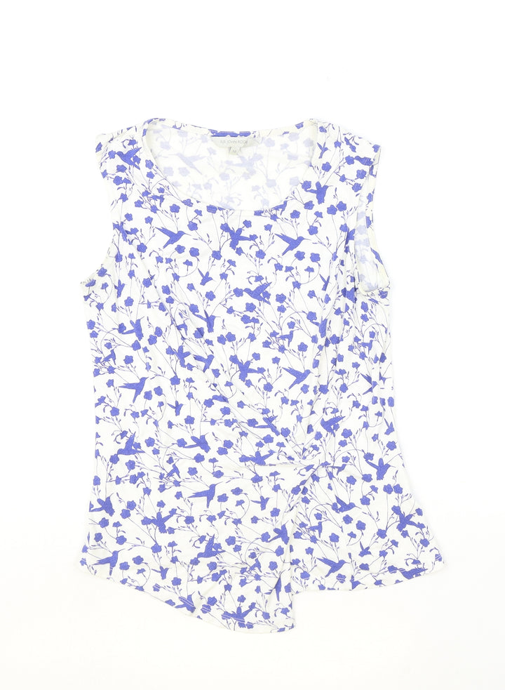 RJR.John Rocha Womens Ivory Floral Viscose Basic Tank Size 10 Scoop Neck - Bird Print, Ruched