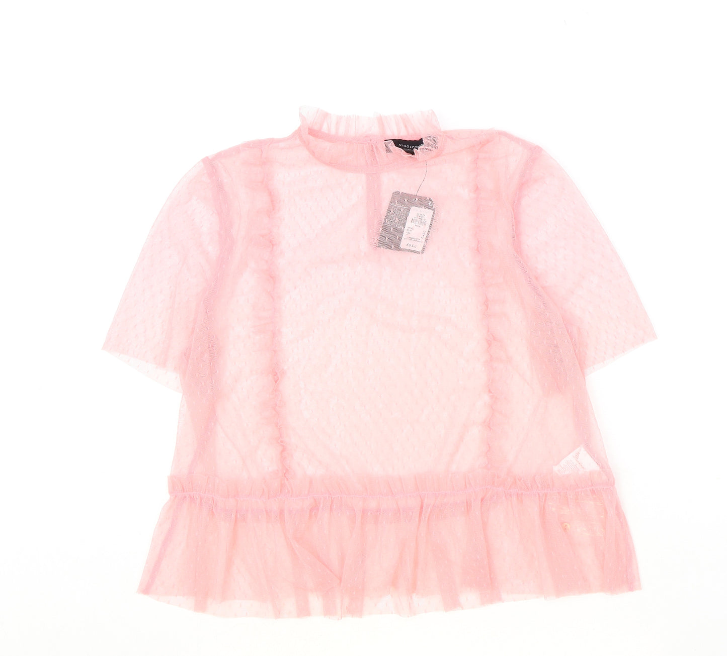 Atmosphere Womens Pink Polka Dot Polyester Basic T-Shirt Size 10 Round Neck