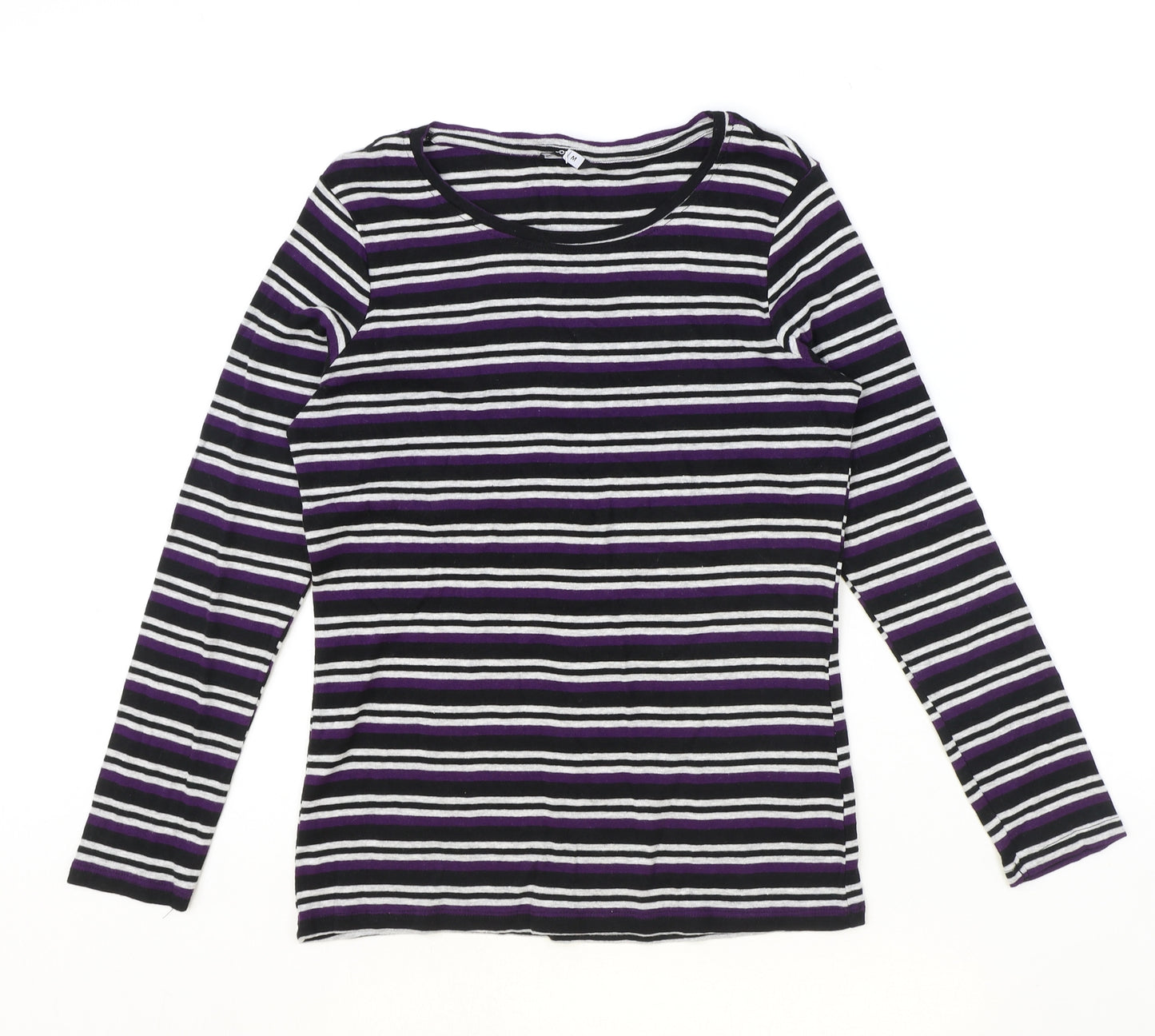 PEP&CO Womens Multicoloured Striped Cotton Basic Blouse Size M Scoop Neck