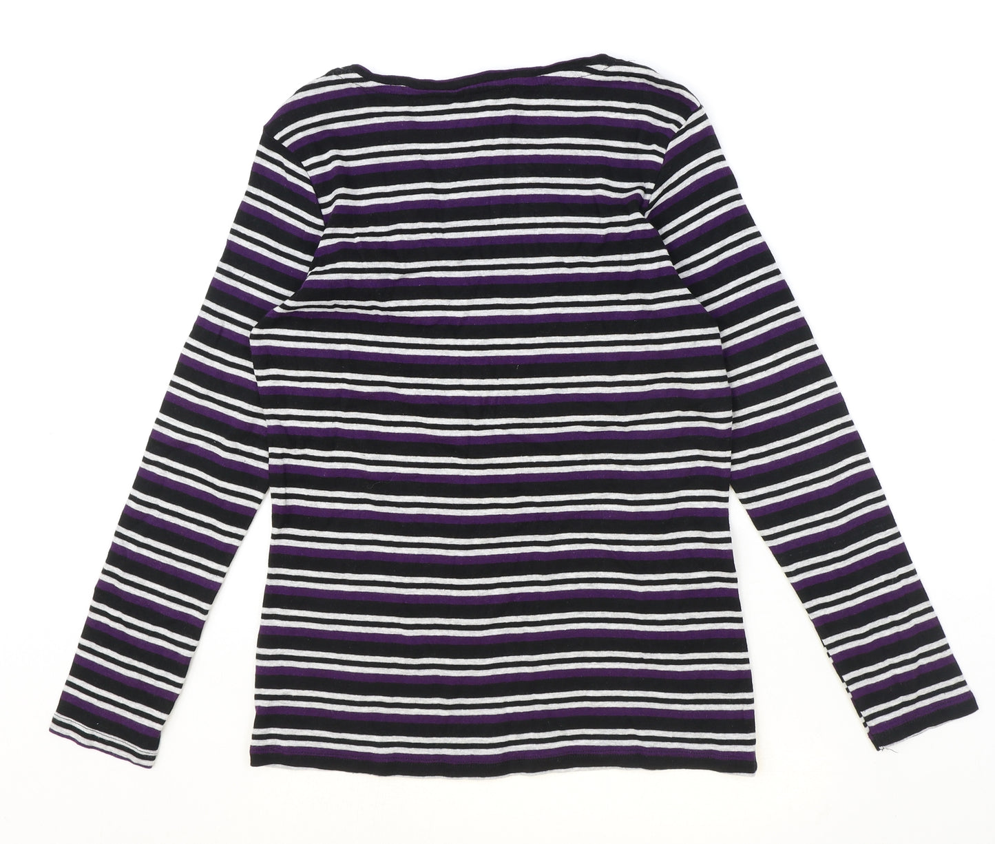 PEP&CO Womens Multicoloured Striped Cotton Basic Blouse Size M Scoop Neck