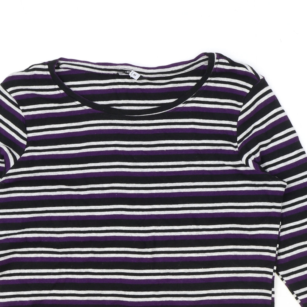 PEP&CO Womens Multicoloured Striped Cotton Basic Blouse Size M Scoop Neck