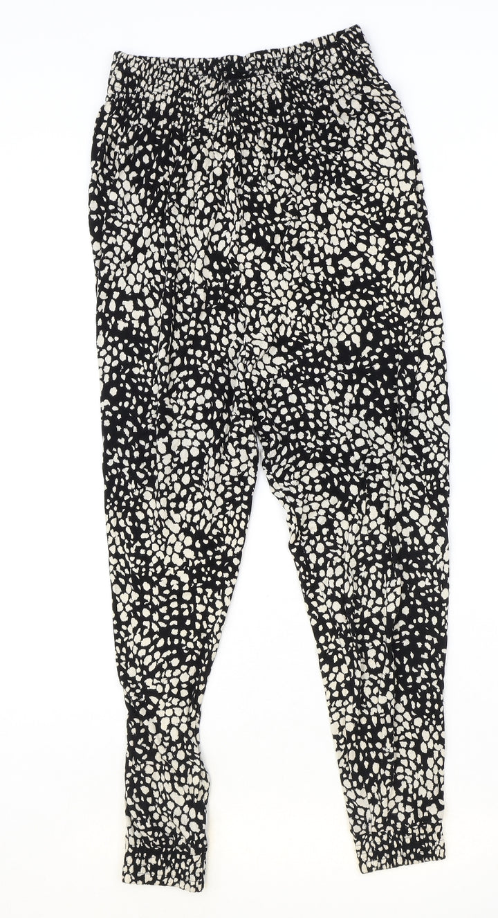 H&M Womens Black Geometric Viscose Harem Trousers Size S Regular