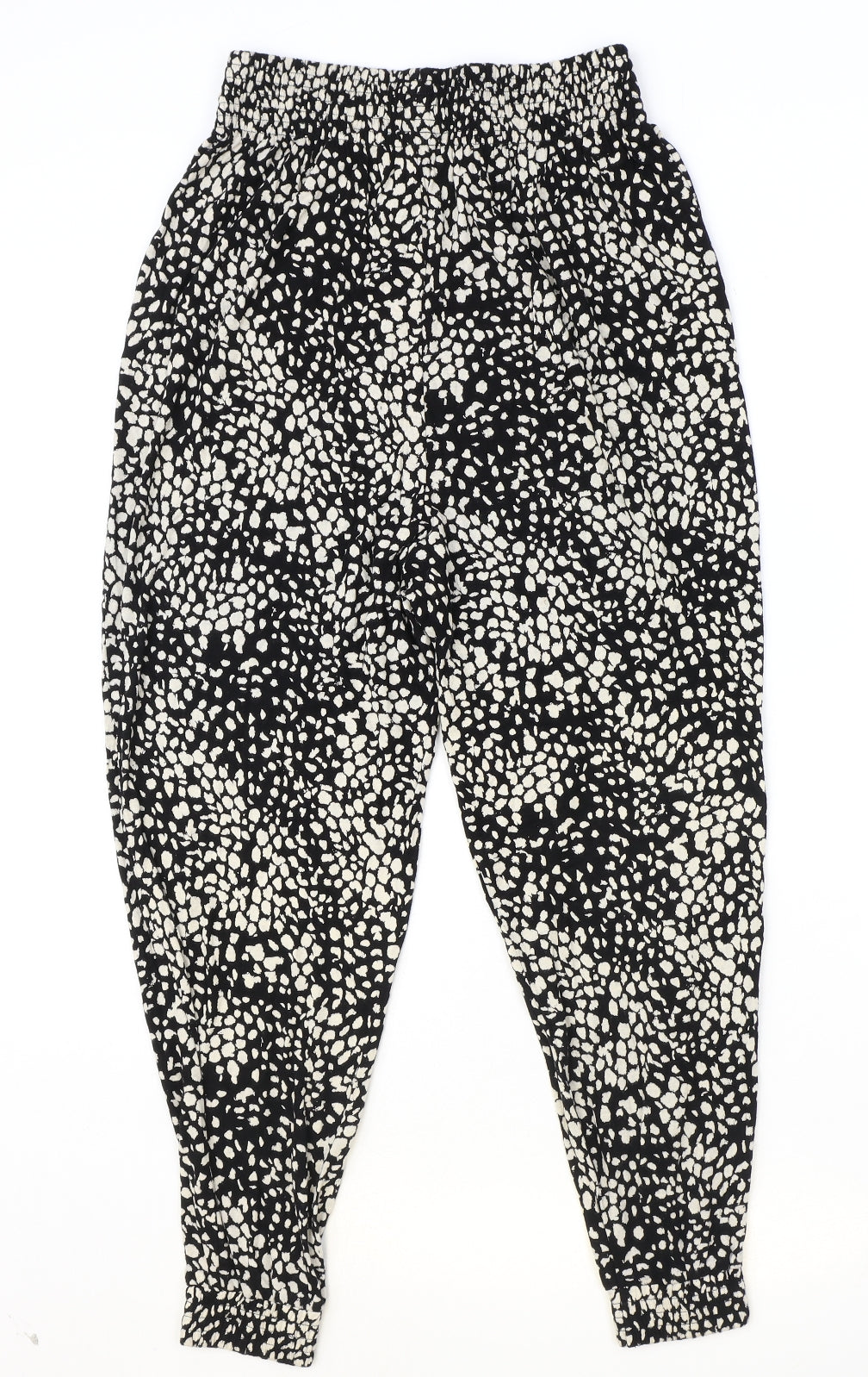 H&M Womens Black Geometric Viscose Harem Trousers Size S Regular