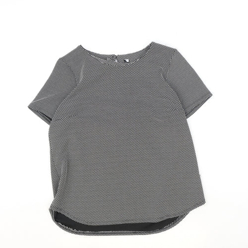 K&D Womens Black Geometric Polyester Basic T-Shirt Size 16 Boat Neck
