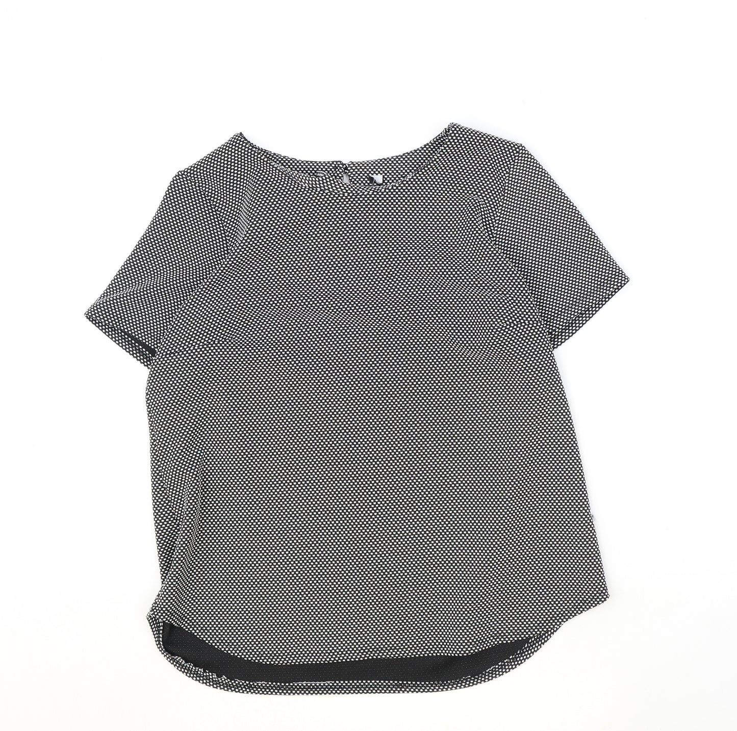 K&D Womens Black Geometric Polyester Basic T-Shirt Size 16 Boat Neck