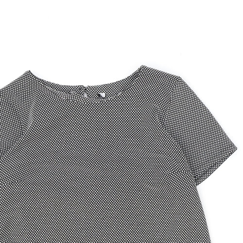 K&D Womens Black Geometric Polyester Basic T-Shirt Size 16 Boat Neck