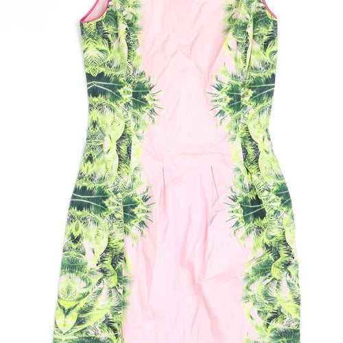 Coast Womens Pink Floral Cotton Pencil Dress Size 8 Boat Neck Zip