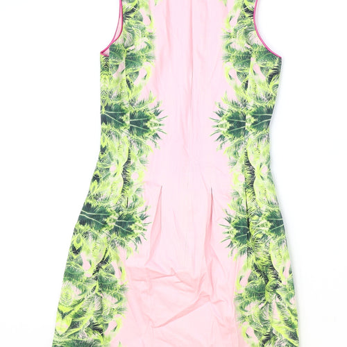 Coast Womens Pink Floral Cotton Pencil Dress Size 8 Boat Neck Zip