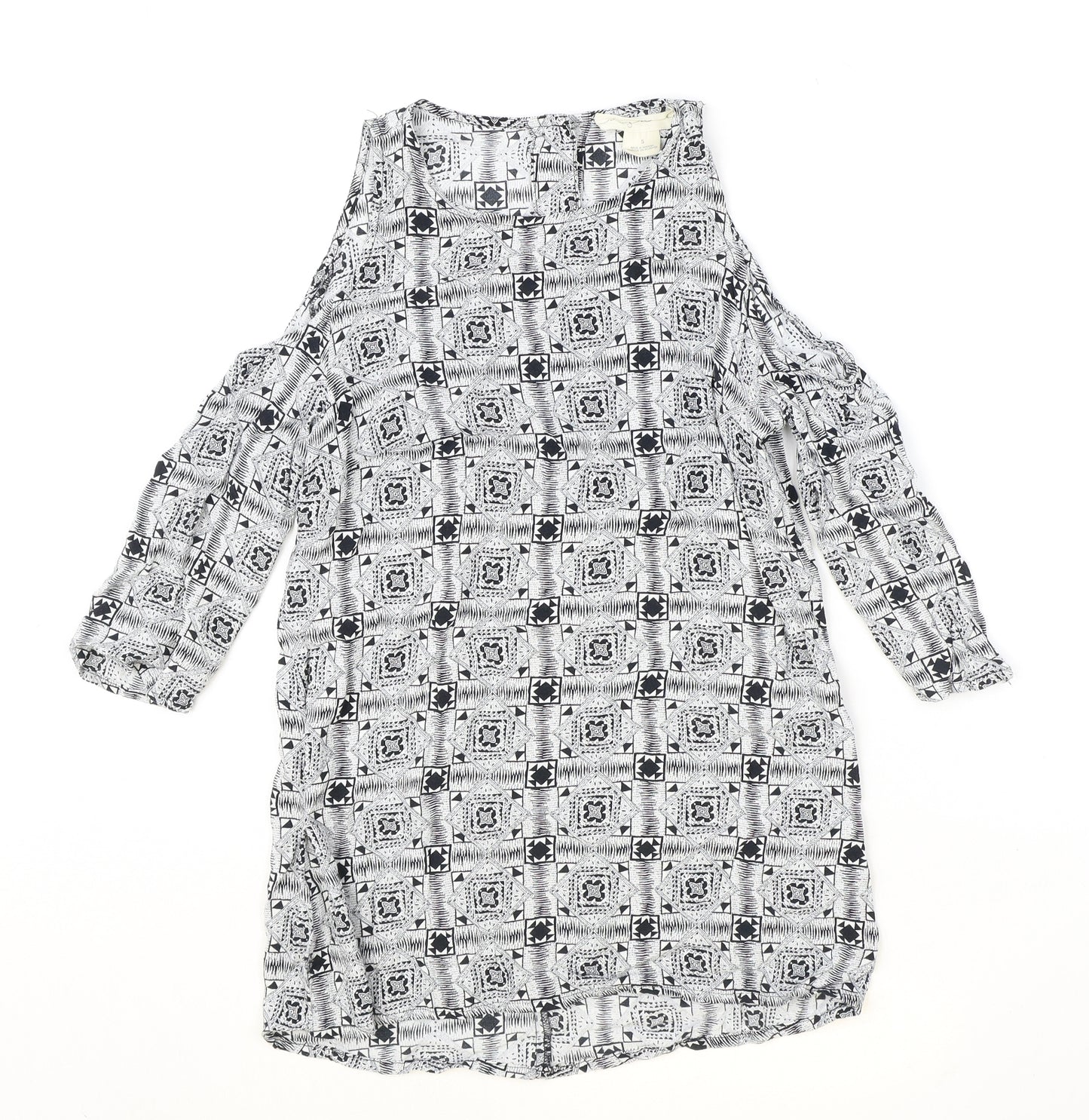 Staring at Stars Womens Black Geometric Viscose Basic Blouse Size S Scoop Neck - Cold Shoulder