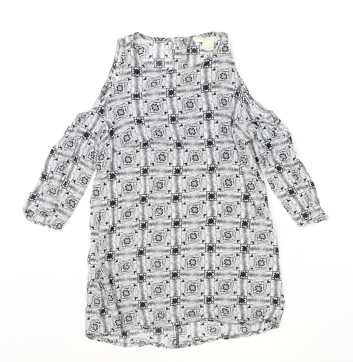 Staring at Stars Womens Black Geometric Viscose Basic Blouse Size S Scoop Neck - Cold Shoulder