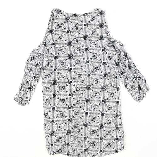 Staring at Stars Womens Black Geometric Viscose Basic Blouse Size S Scoop Neck - Cold Shoulder