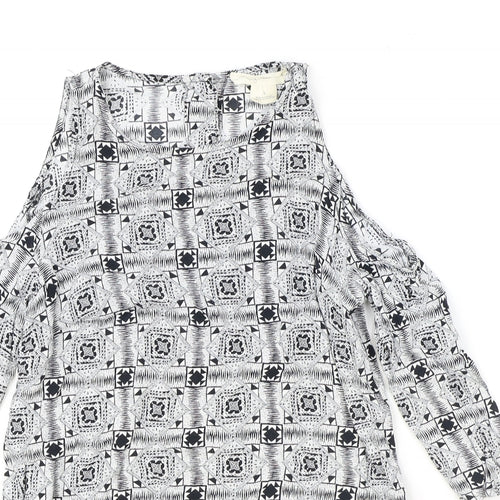 Staring at Stars Womens Black Geometric Viscose Basic Blouse Size S Scoop Neck - Cold Shoulder