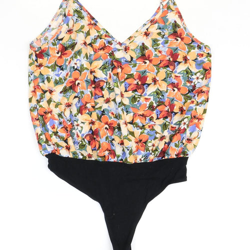 SheIn Womens Multicoloured Floral Polyester Bodysuit One-Piece Size L Snap