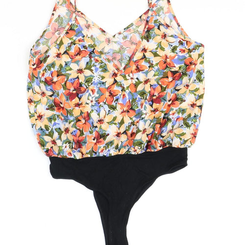 SheIn Womens Multicoloured Floral Polyester Bodysuit One-Piece Size L Snap