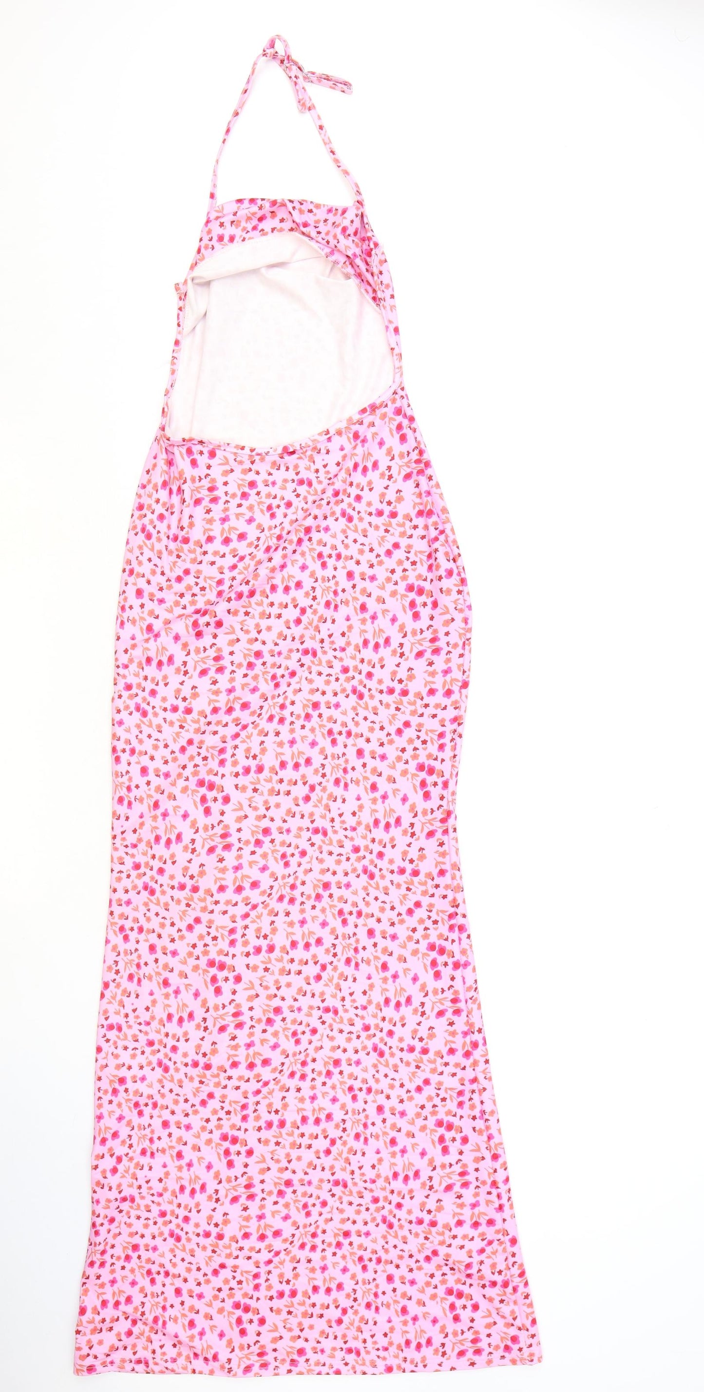 Preworn Womens Pink Geometric Polyester Slip Dress Size M Halter Tie