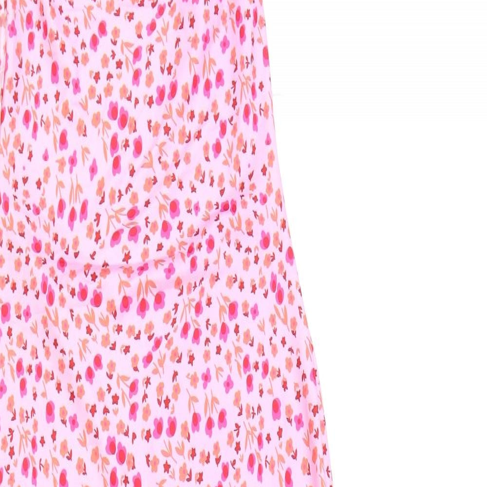 Preworn Womens Pink Geometric Polyester Slip Dress Size M Halter Tie