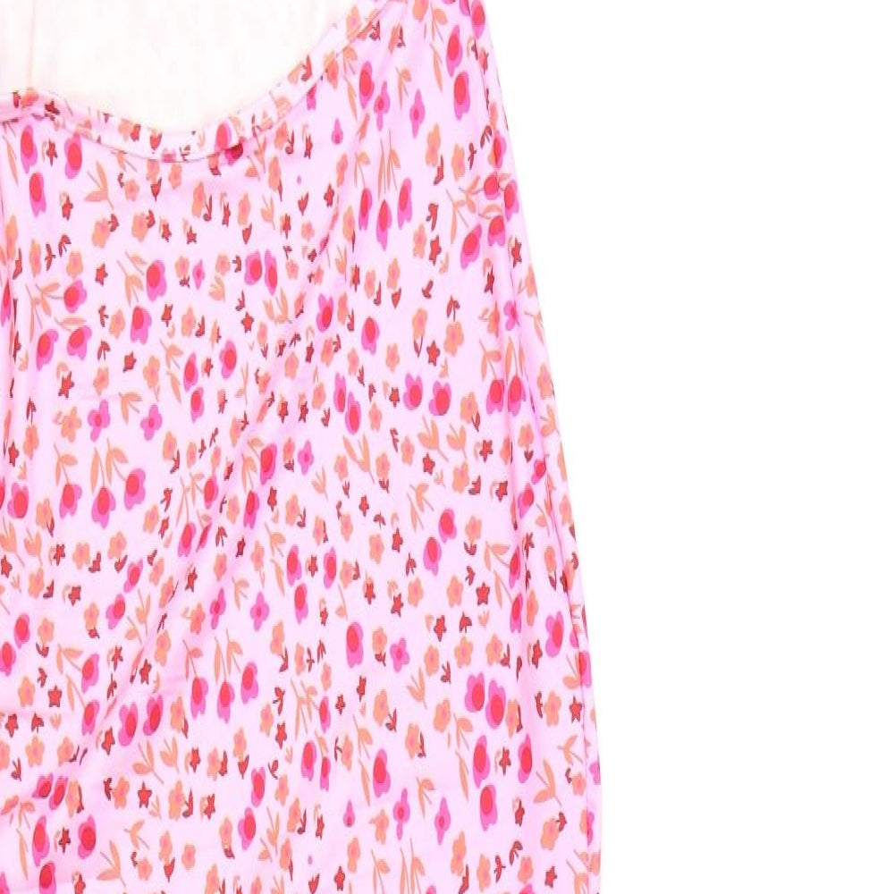 Preworn Womens Pink Geometric Polyester Slip Dress Size M Halter Tie
