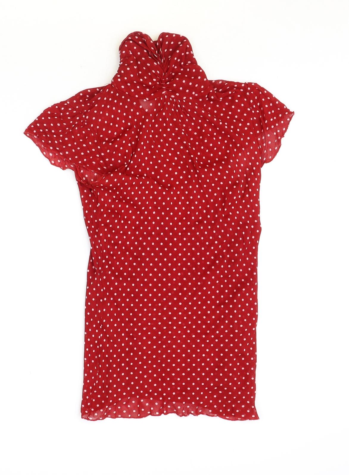 Zara Womens Red Geometric Polyester Basic T-Shirt Size L High Neck