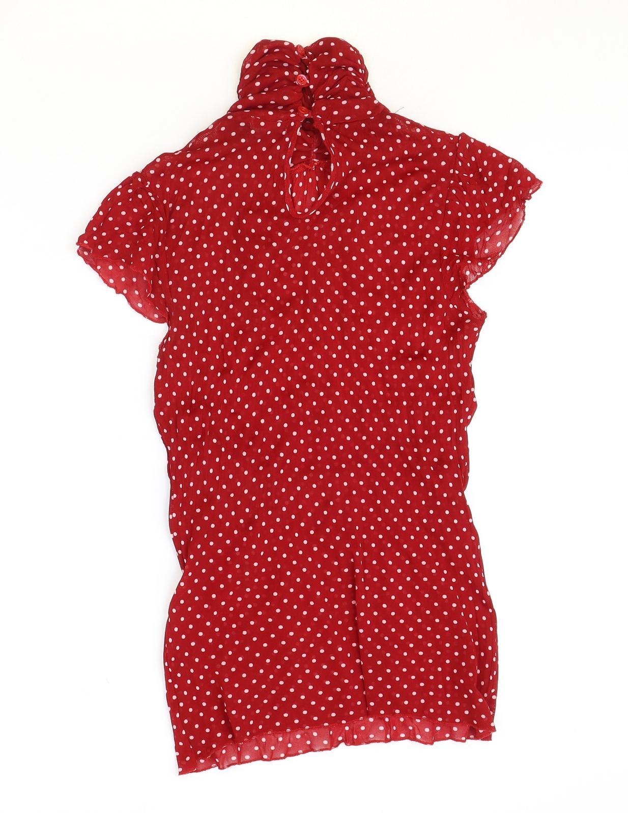 Zara Womens Red Geometric Polyester Basic T-Shirt Size L High Neck