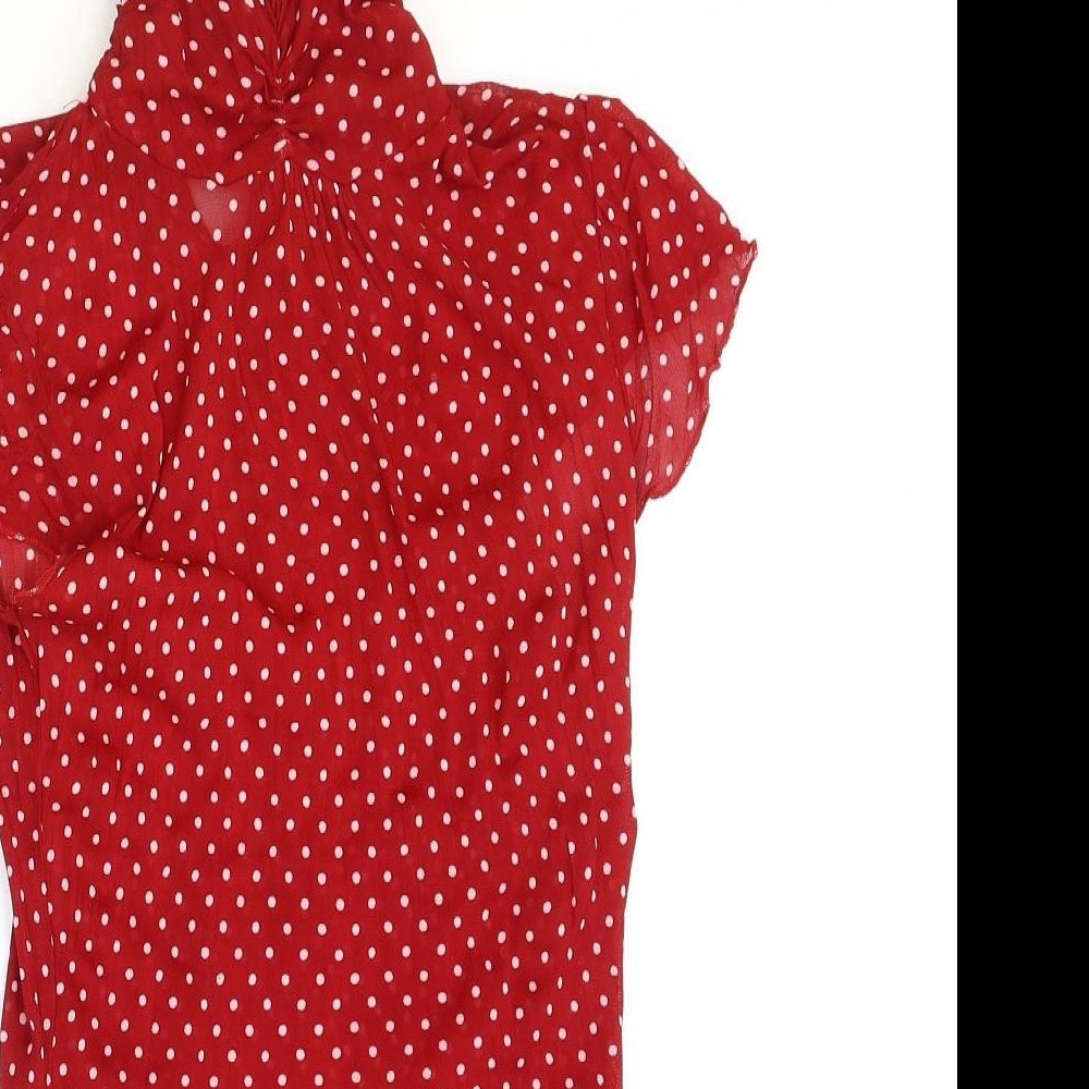 Zara Womens Red Geometric Polyester Basic T-Shirt Size L High Neck