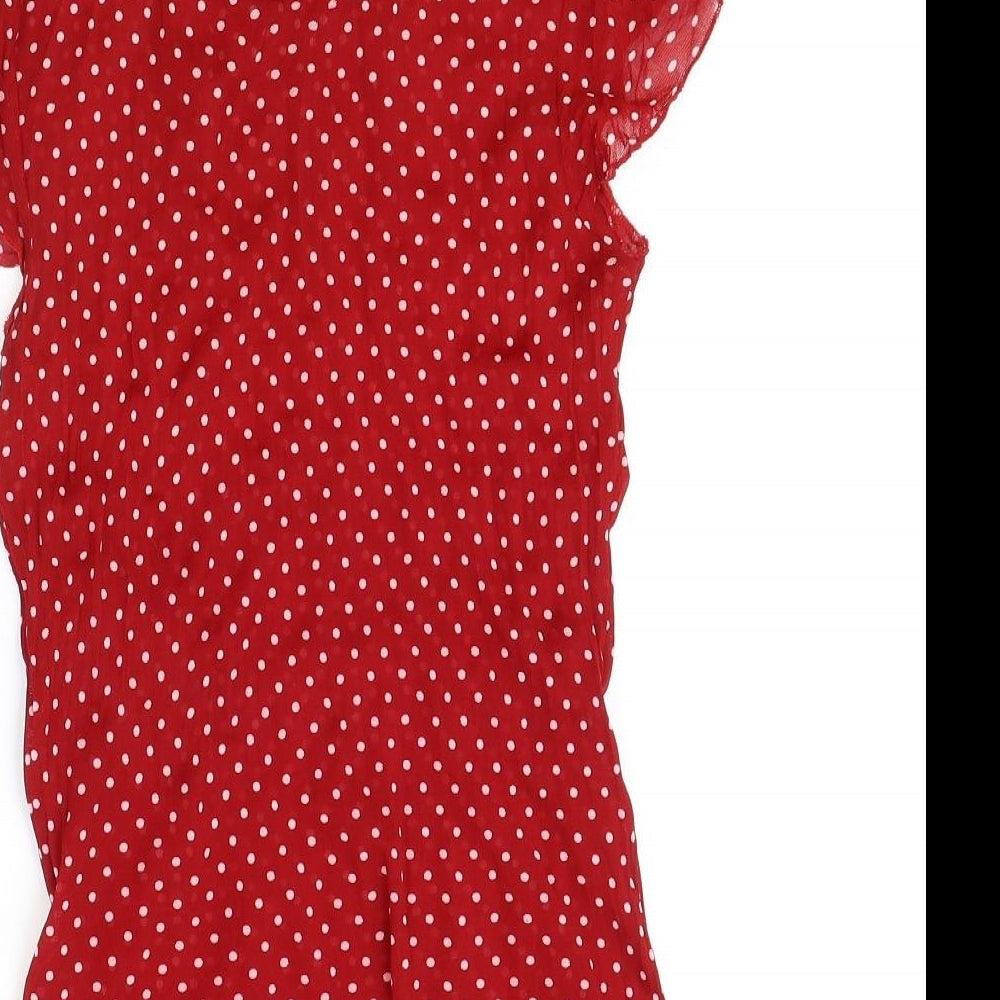 Zara Womens Red Geometric Polyester Basic T-Shirt Size L High Neck