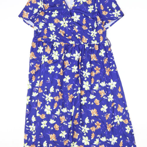 Preworn Womens Blue Floral Polyester A-Line Size S V-Neck Pullover