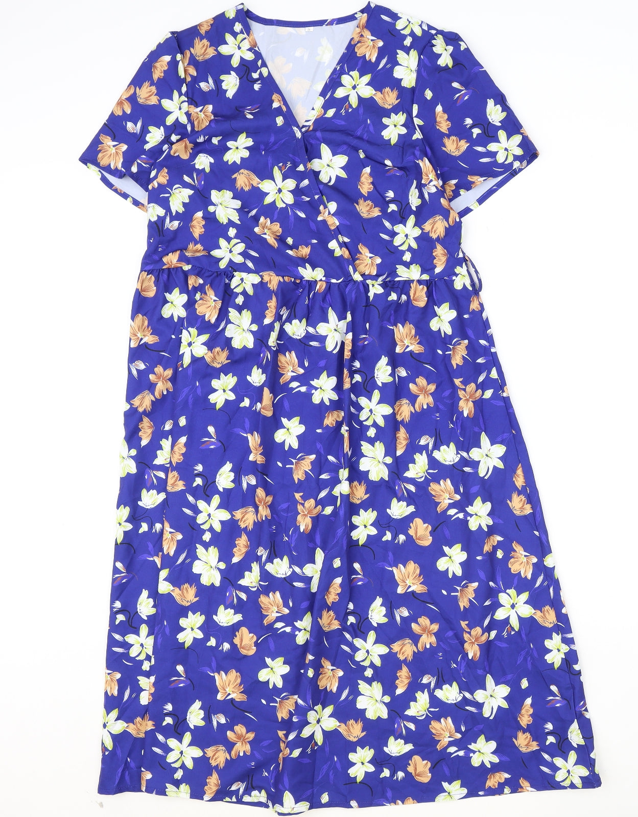 Preworn Womens Blue Floral Polyester A-Line Size S V-Neck Pullover