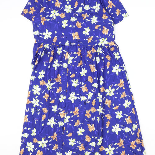 Preworn Womens Blue Floral Polyester A-Line Size S V-Neck Pullover