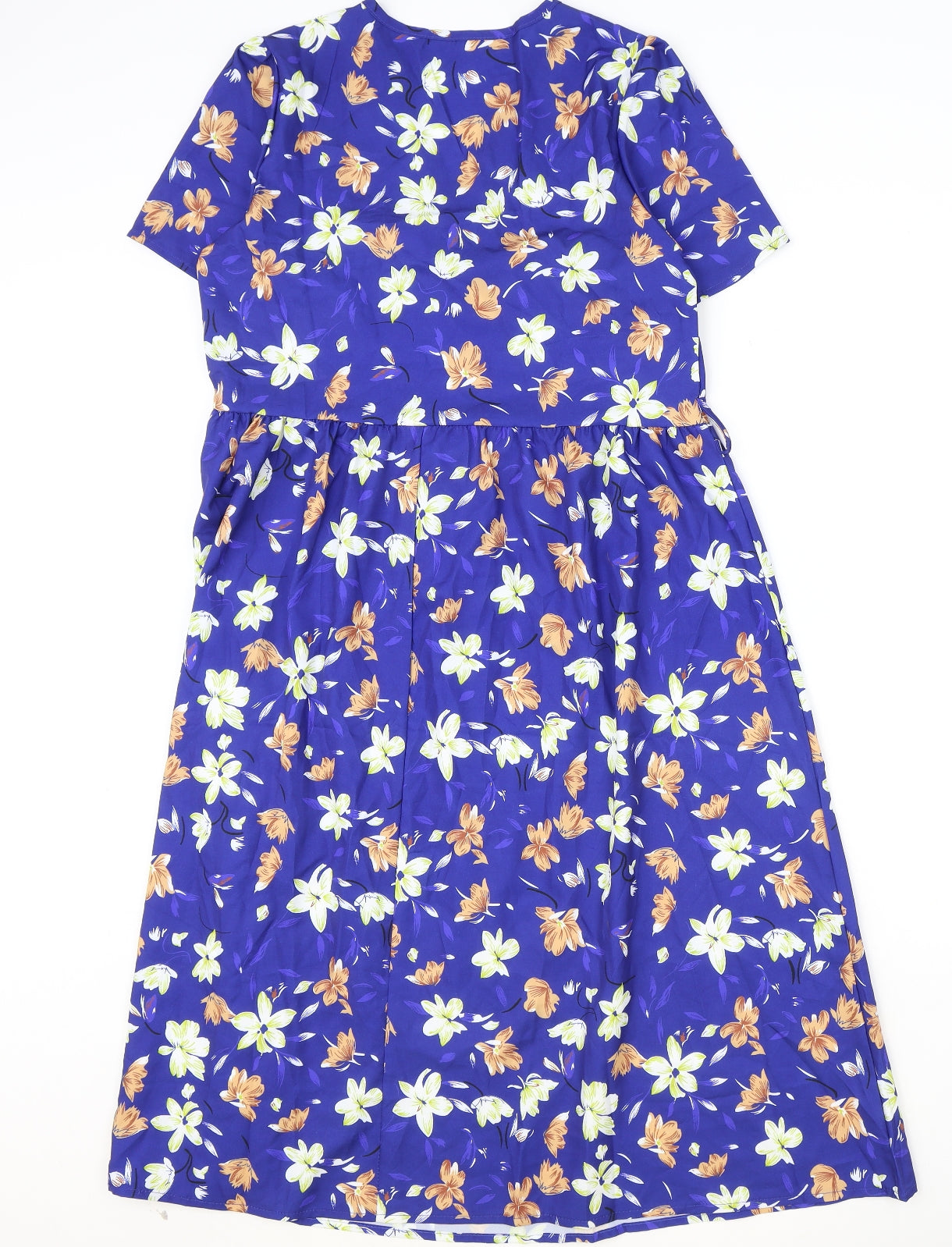 Preworn Womens Blue Floral Polyester A-Line Size S V-Neck Pullover