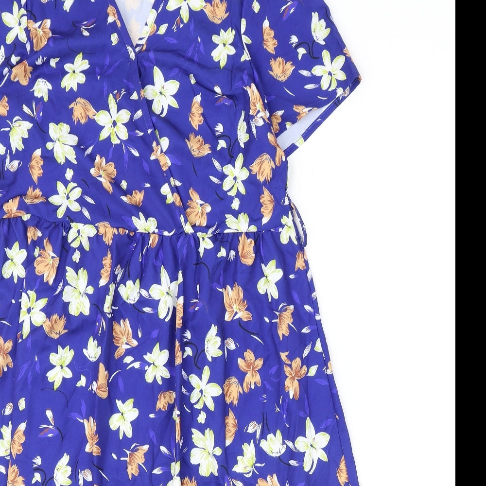 Preworn Womens Blue Floral Polyester A-Line Size S V-Neck Pullover