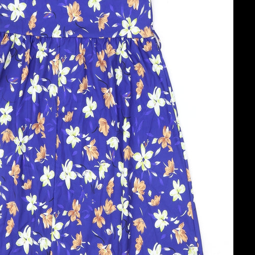 Preworn Womens Blue Floral Polyester A-Line Size S V-Neck Pullover
