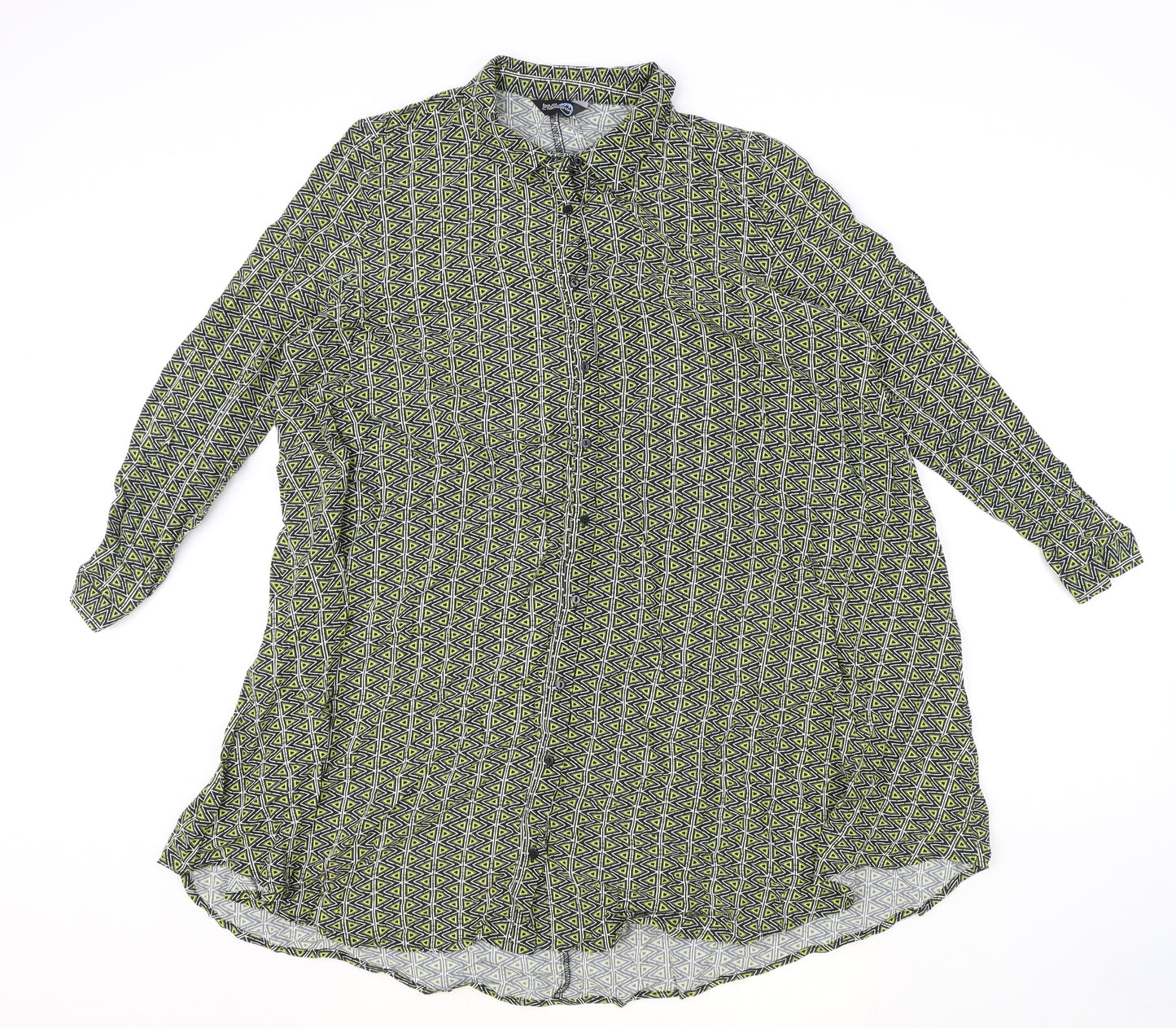 Blue Chameleon Womens Multicoloured Geometric Viscose Shirt Dress Size L Collared Button