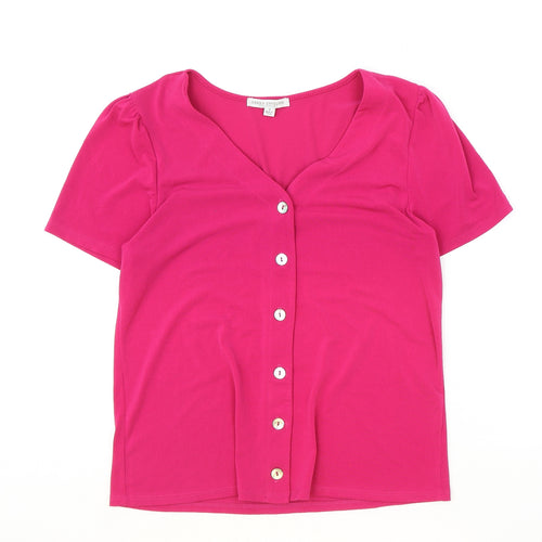Green Envelope Womens Pink Polyester Basic Blouse Size S V-Neck