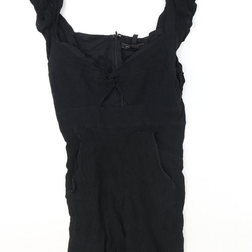 BCBGMAXAZRIA Womens Black Polyester Playsuit One-Piece Size S Zip - Cut Out Detail