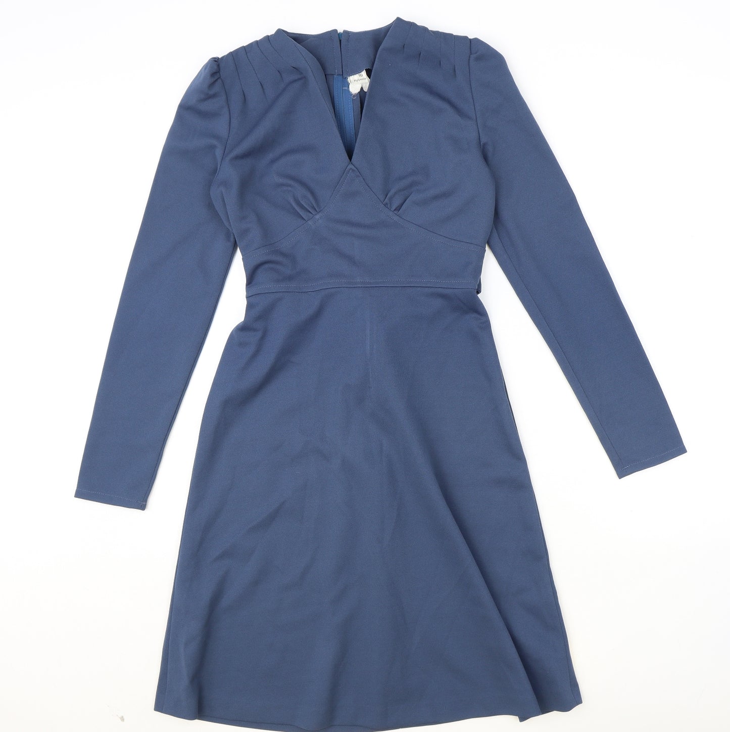 Preworn Womens Blue Polyester Fit & Flare Size 10 V-Neck Zip