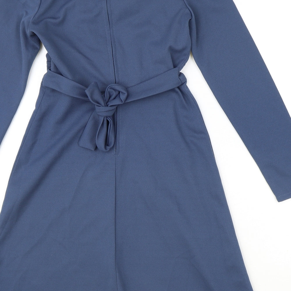 Preworn Womens Blue Polyester Fit & Flare Size 10 V-Neck Zip