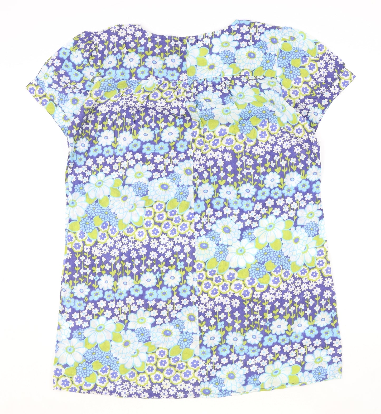Atmosphere Womens Blue Floral 100% Cotton Shift Size 12 V-Neck Pullover - Tie Neck Detail