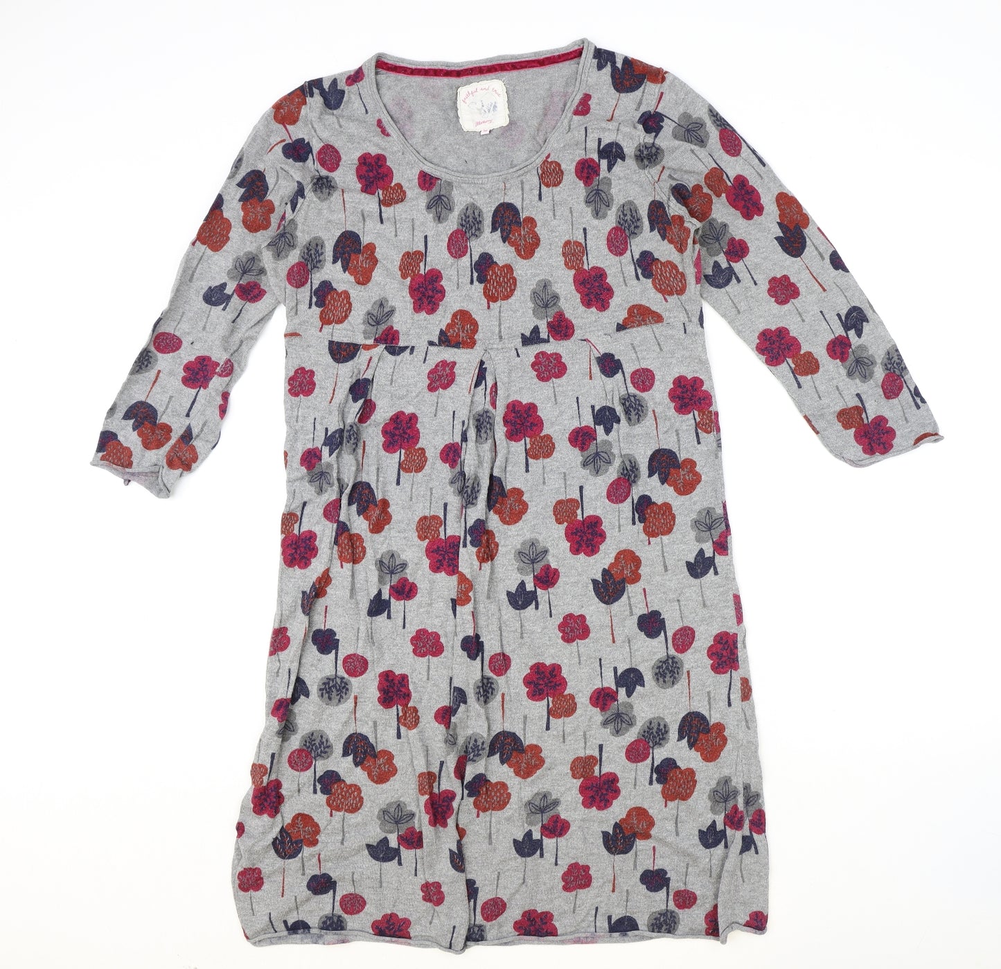 MANTARAY PRODUCTS Womens Grey Floral Cotton A-Line Size 18 Scoop Neck Pullover