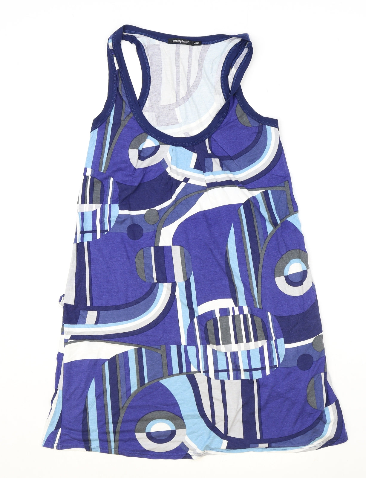 Atmosphere Womens Blue Geometric Viscose Shift Size 14 Scoop Neck Pullover